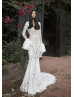 Long Sleeves Ivory Lace Tulle Bohemian Wedding Dress